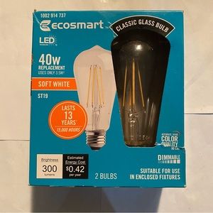 Ecosmart LED Classic Glass Bulb 40W Replacement Soft White Dimmable 2 Bu…